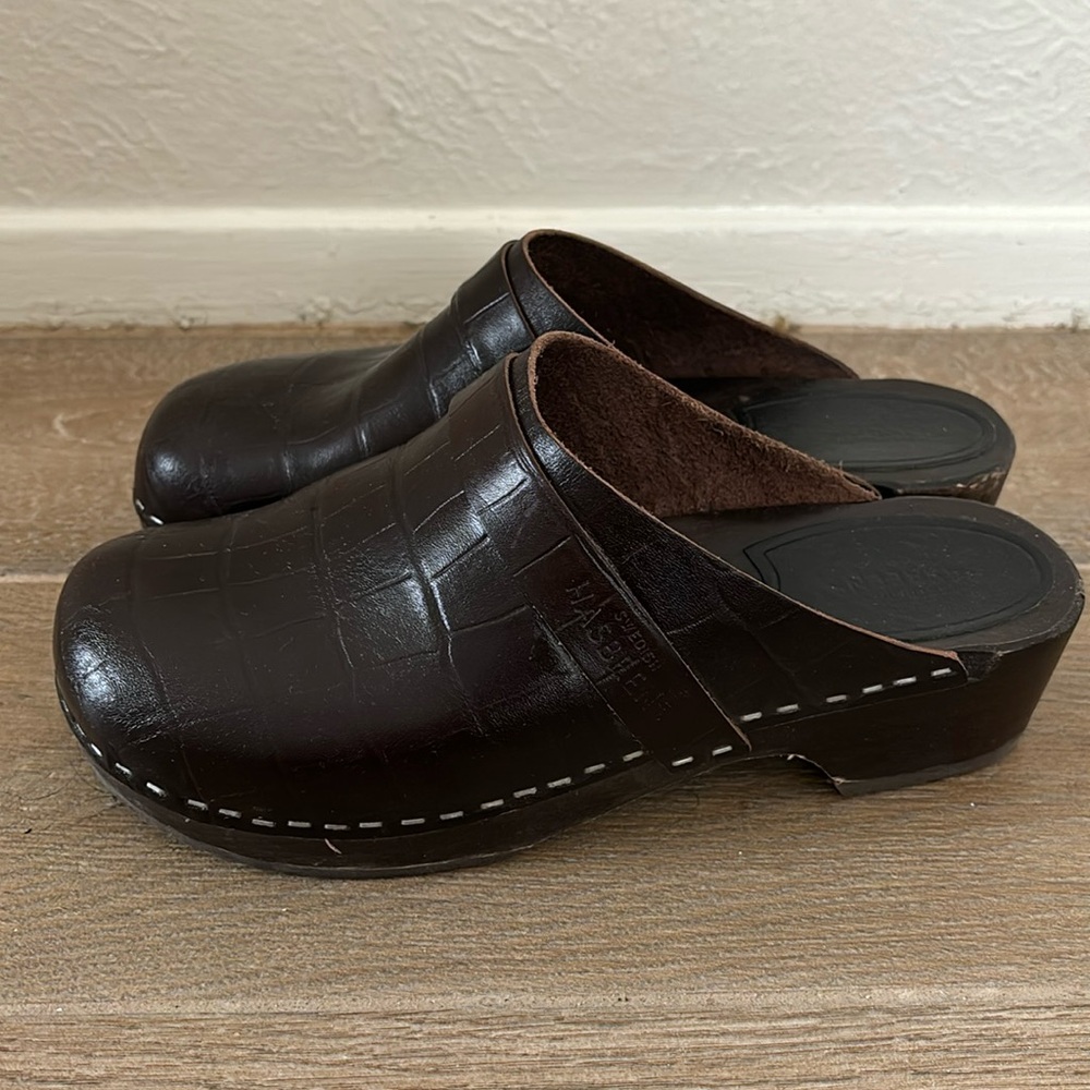 Swedish Hasbeens | Husband Clogs, Italian Brown Croc Leather